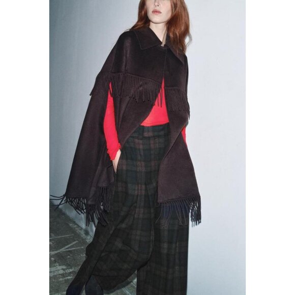 ZARA WOOL FRINGED CAPE - Picture 5 of 8